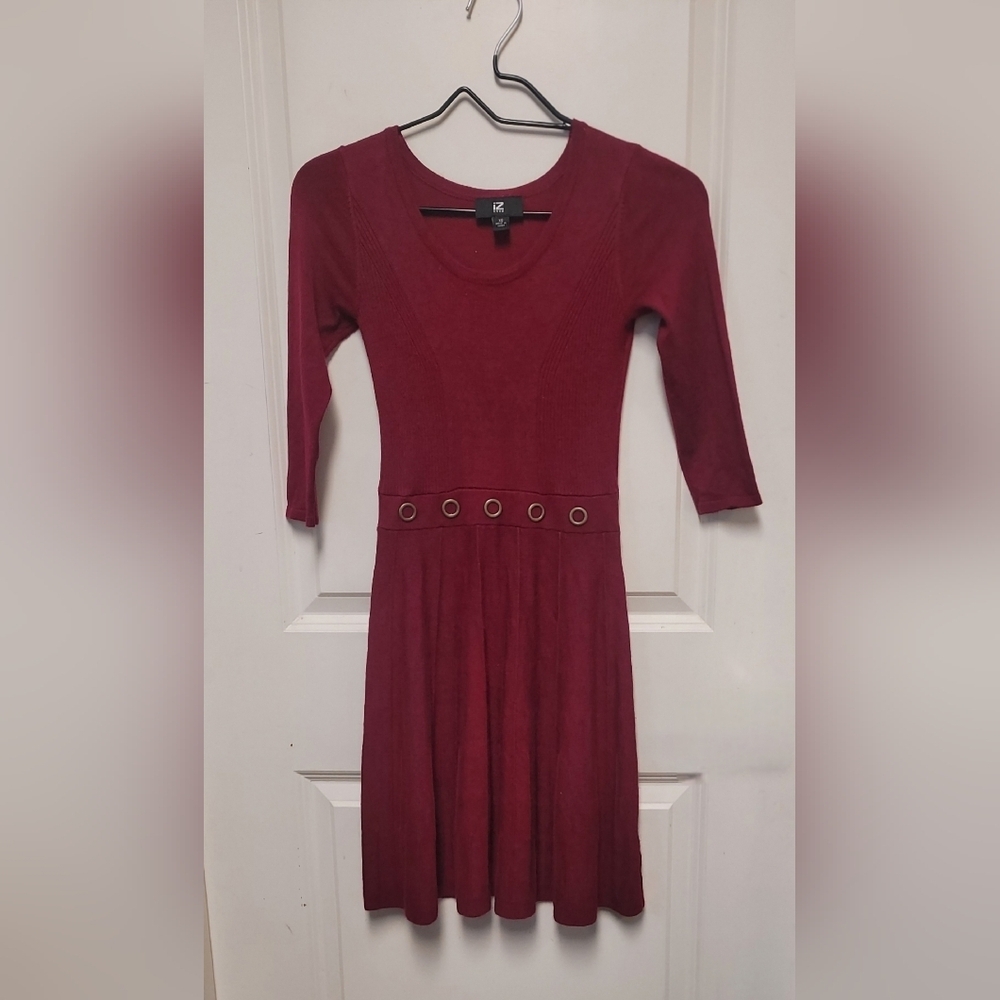 Iz Byer Burgundy Long Sleeve Sweater Dress with Grommet Detail